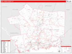 New London County, CT Digital Map Red Line Style